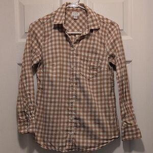 J. Crew Brown and White Gingham Button Down Shirt